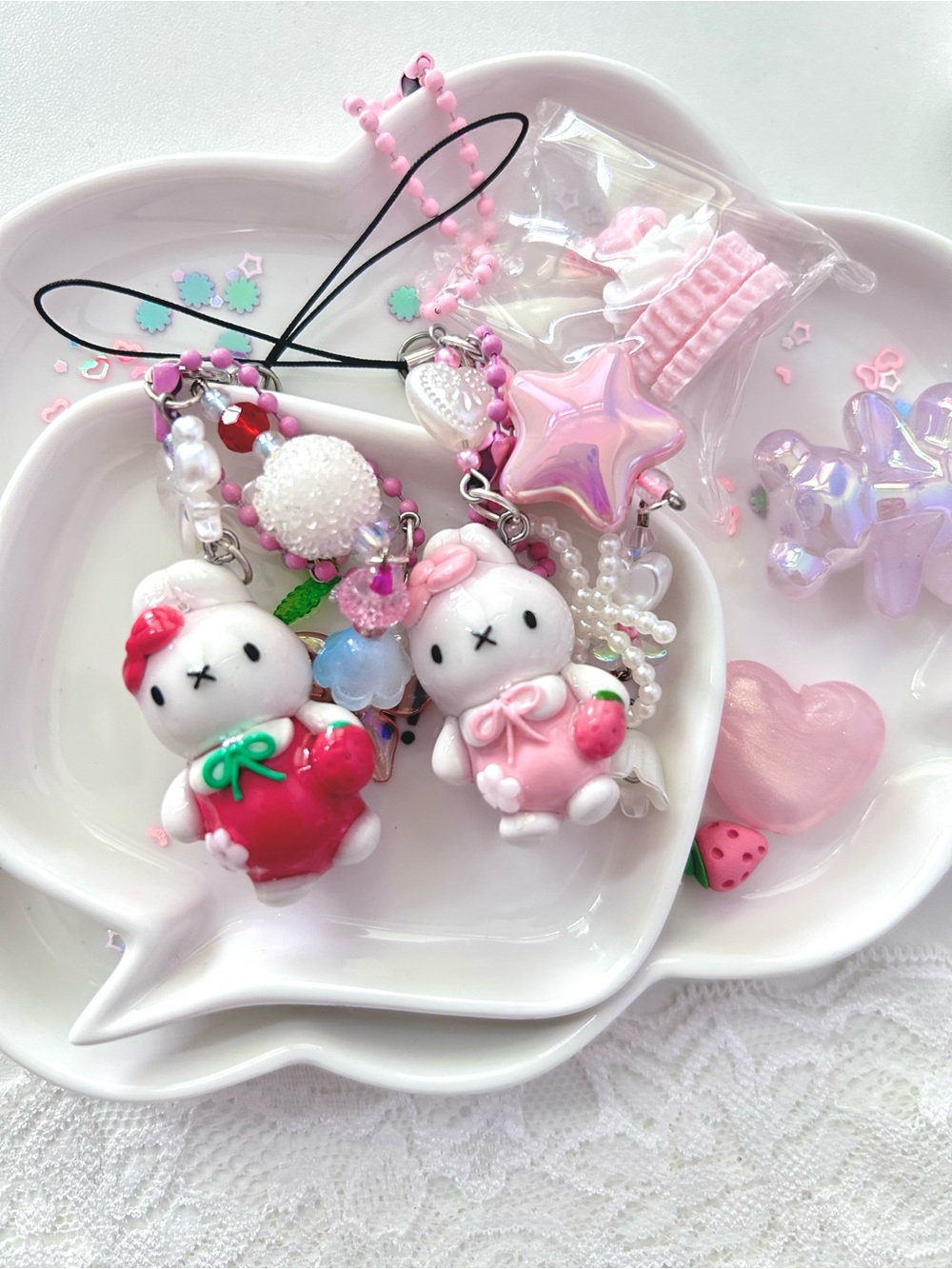 Handmade polymer clay Miffy keychain/ bag charm.
